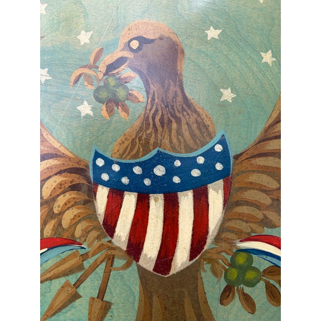 American Vintage Round Wooden Hand Painted Eagle With Shield Wall Decor For Sale - Image 3 of 13