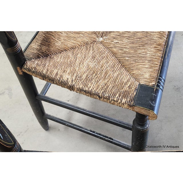 Set of 5 Antique 19th Century Black Stenciled L Hitchcock Country Dining Chairs For Sale - Image 13 of 17