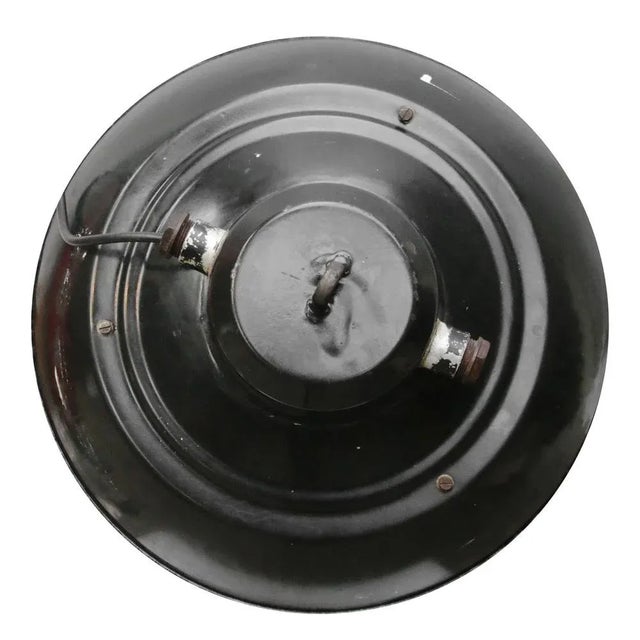 Industrial Black Enamel & Clear Glass Pendant Lights For Sale - Image 4 of 8