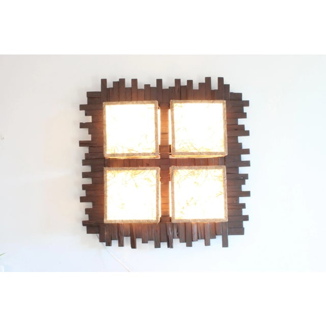 1970s Modern Tropical Wall Lamp in Wood and Fabric, 1970s. For Sale - Image 5 of 9