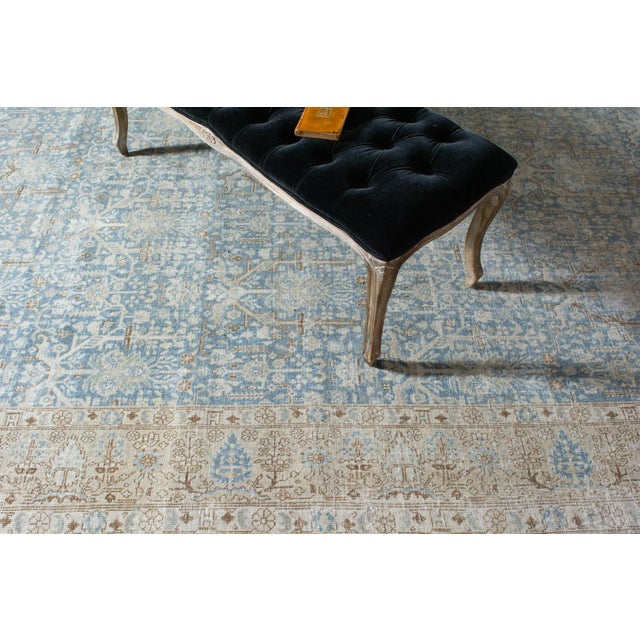 Blue 1940s Vintage Allover Blue Botanical Hand-Knotted Wool Rug - 7’11” X 11’5” For Sale - Image 8 of 11