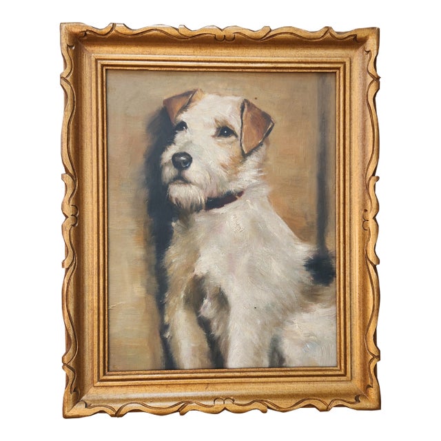 Oil on Canvas Portrait Painting of a Terrier Dog For Sale