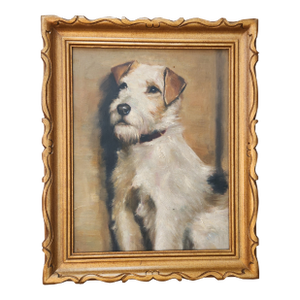 Oil on Canvas Portrait Painting of a Terrier Dog