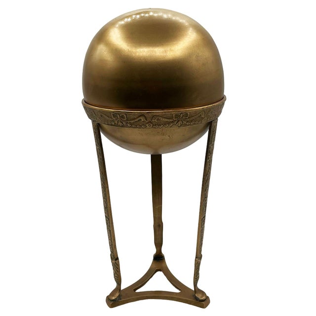 Traditional 1950s Art Nouveau Style Brass Orb With Embossed Pedistal Desktop Sculpture For Sale - Image 3 of 9