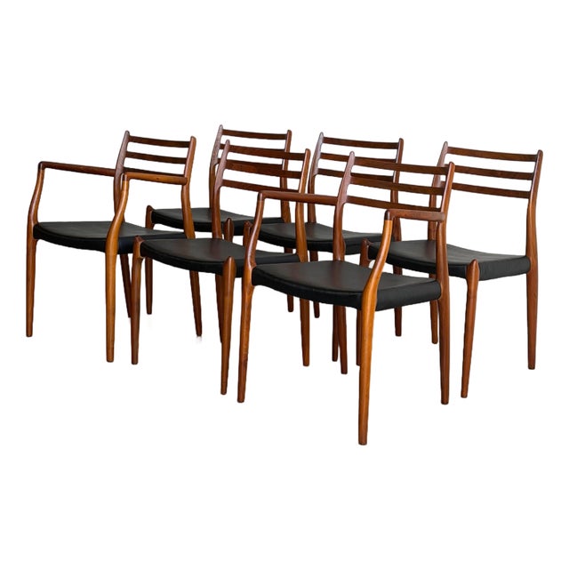 Jl Moller Model 78 and 62 Walnut Dining Chairs Set of 6 Denmark Mid-Century Modern 1960s For Sale