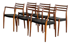 Jl Moller Model 78 and 62 Walnut Dining Chairs Set of 6 Denmark Mid-Century Modern 1960s
