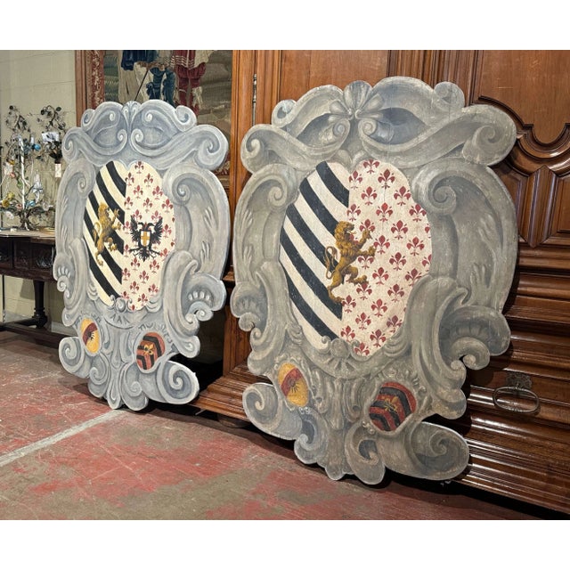Decorate a game room or a study with this large and colorful pair of antique plaques. Crafted in southern Italy circa...