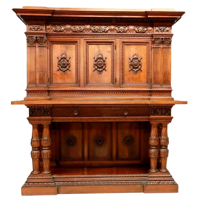 Gorgeous Early 1900s Antique Italian Renaissance Revival Walnut With Foliate, Sideboard!! Antique Sideboard, Italian...