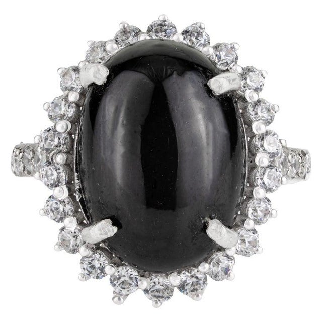 Black Star Gemstone Cocktail Ring With Halo Zircons - Size 7.5 For Sale - Image 9 of 12