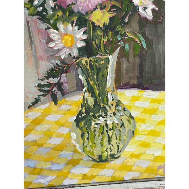 Modern 1984 Vintage Expressionist Floral Still Life Oil Painting in Distressed White Frame For Sale - Image 3 of 10