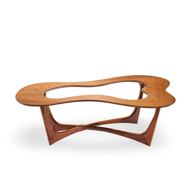 Erno Fabry Mid Century Walnut and Glass Biomorphic Coffee Table This coffee table measures: 59 wide x 39.5 deep x 16.25...