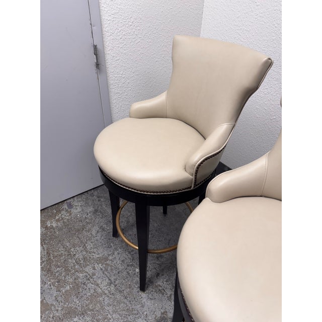 Century Furniture Tracy Swivel Leather Barstools, Pair For Sale - Image 10 of 12