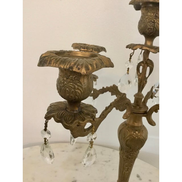 Early 20th Century Rococo Brass Candelabra With Crystal Teardrops
