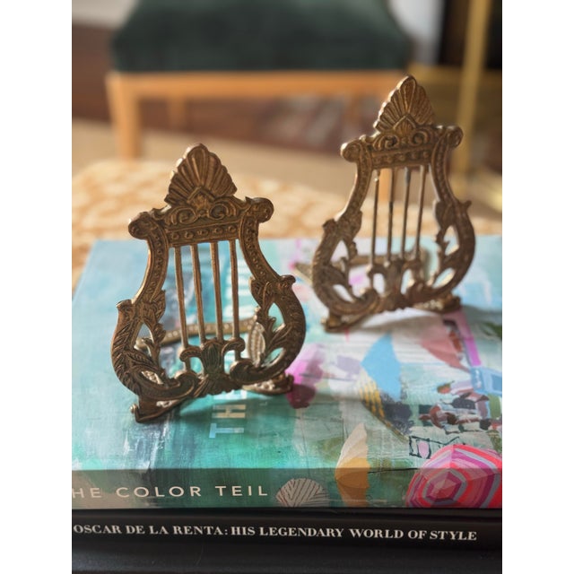 Vintage Brass Musical Instrument - Harp- Bookends- Andrea by Sadek For Sale - Image 4 of 6