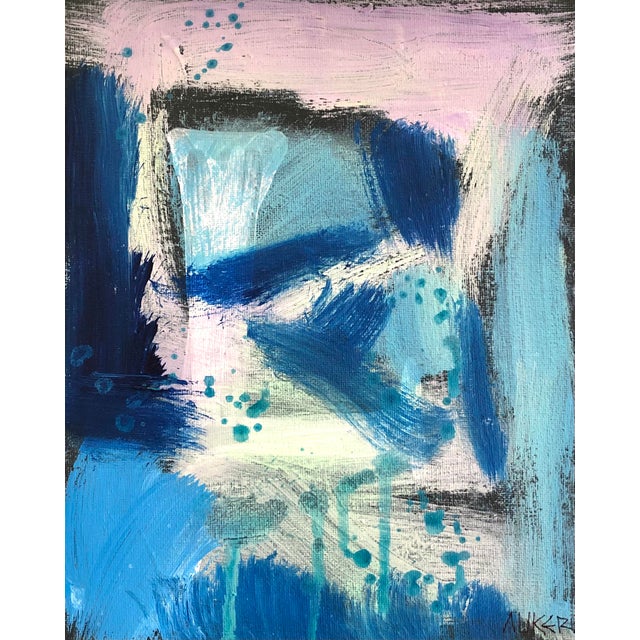A small abstract expressionist painting on canvas. A completely original work by Auker. COA included, wired and ready to...