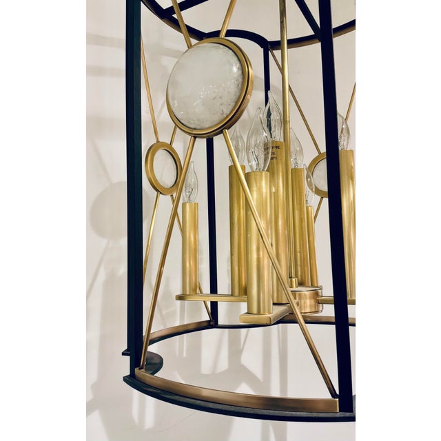 Original retail $1990, stylish Hudson Valley Modern Black and Gold Cresson Pendant/Lantern, crystal accents, showroom...