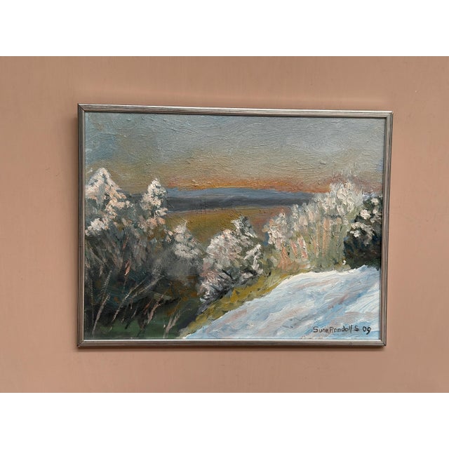 Mid-Century Modern Sune Randolfs, Winter Landscape, 1960s, Oil on Panel, Framed For Sale - Image 3 of 18