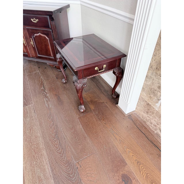 Late 20th Century Set of Chippendale Mahogany Square Side Tables With Drawer For Sale - Image 4 of 6