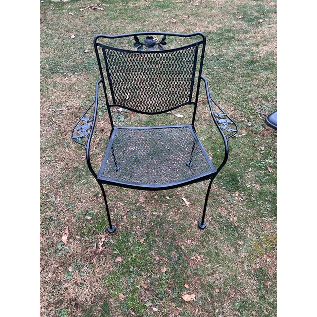 Vintage Wrought Iron Woodard Patio Set Large Table, 6 Chairs & Stand, Attributed For Sale In Washington DC - Image 6 of 11