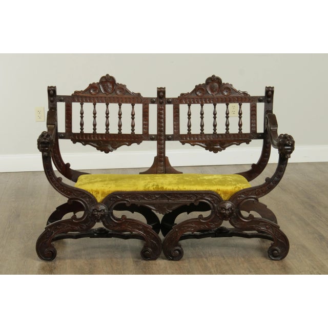 Renaissance Italian Renaissance Style Antique Carved Double Back Settee For Sale - Image 3 of 13