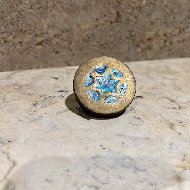 Pepe Mendoza Pepe Mendoza Round Pull Knob Malachite Brass Mexican Modernism For Sale - Image 4 of 6