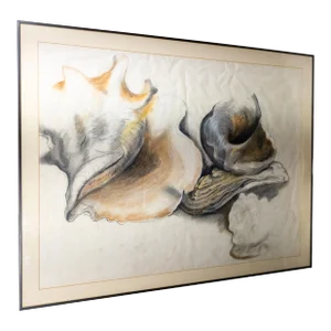 Large Midcentury Pastel Painting of Conch Seashells by Carl Linden 1981 Amenia Ny