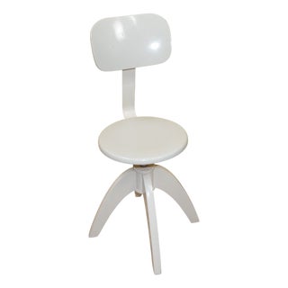 Vintage White Lacquered Height-Adjustable Architect's Workshop Swivel Chair from Krenzer, 1940s For Sale