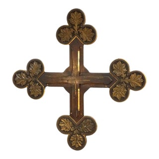 Antique Monumental Gothic Parcel Gilt & Polychromed Carved Oak Cross 19thC For Sale