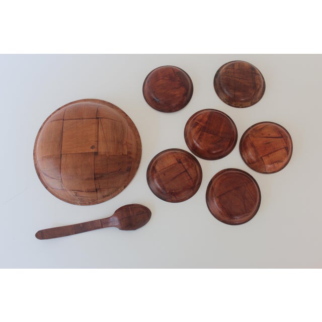 Vintage Woven Bent Wood Snack Set, Retro Style Entertaining, Nut Dishes Appetizer- 8 Pieces For Sale - Image 9 of 9
