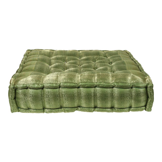 Late 20th Century Vintage Oversized Silk Square Green Tufted