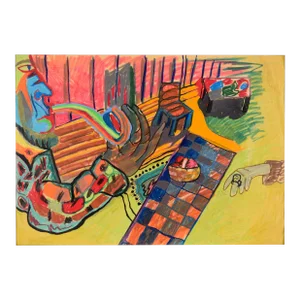 The Rainbow Pipe - Fauvist Portrait and Interior in Pastel on Paper by Michael William Eggleston