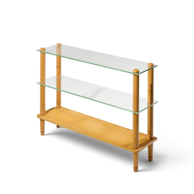Mid-Century Modern Gilbert Rohde Style Mid Century Glass and Walnut Console Table For Sale - Image 3 of 9