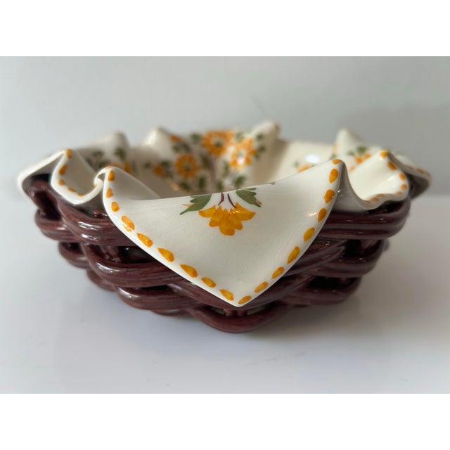 Beautifully crafted, handpainted, fun faux 'napkin woven basket' serving bowl. The faux napkin is draped so beautifully...