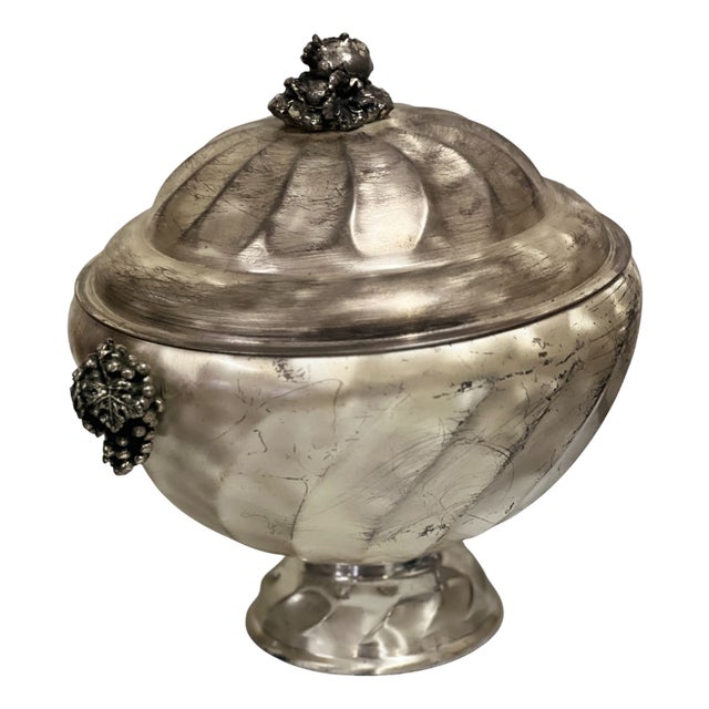 Silver-Plated Fruits Tureen with Grapes and Pomegranate Decorations, Italy, 1950s For Sale