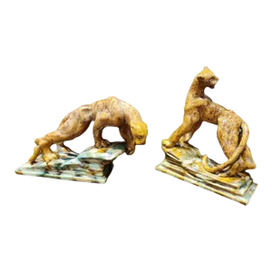 1950s Royal Haeger Mid-Century Ceramic Leopards Jaguar Cats Bookends- a Pair