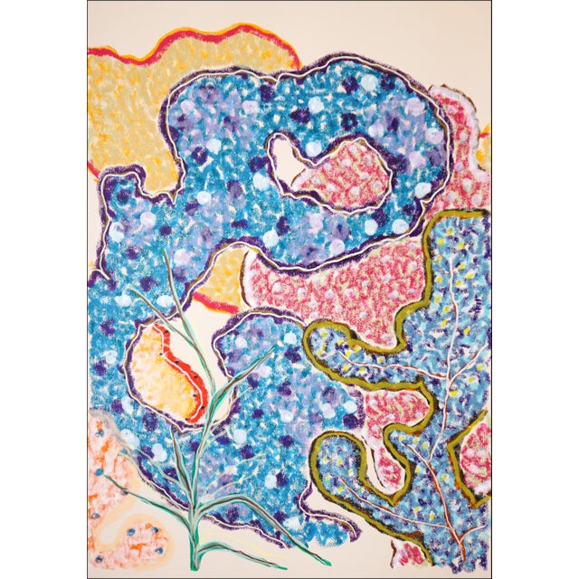 2025, Large Coastal Triptych, Coral Forest, Organic Forms, Illustration Style Gouache Crayon on Watercolor Paper by Romina Milano For Sale - Image 4 of 11