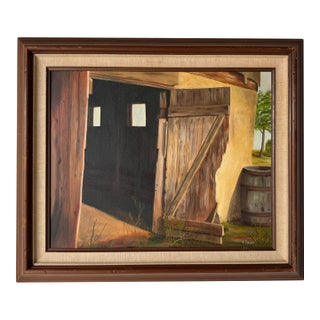 1970’s Vintage Farm Landscape Scene Oil on Canvas Painting by B. Fischer For Sale