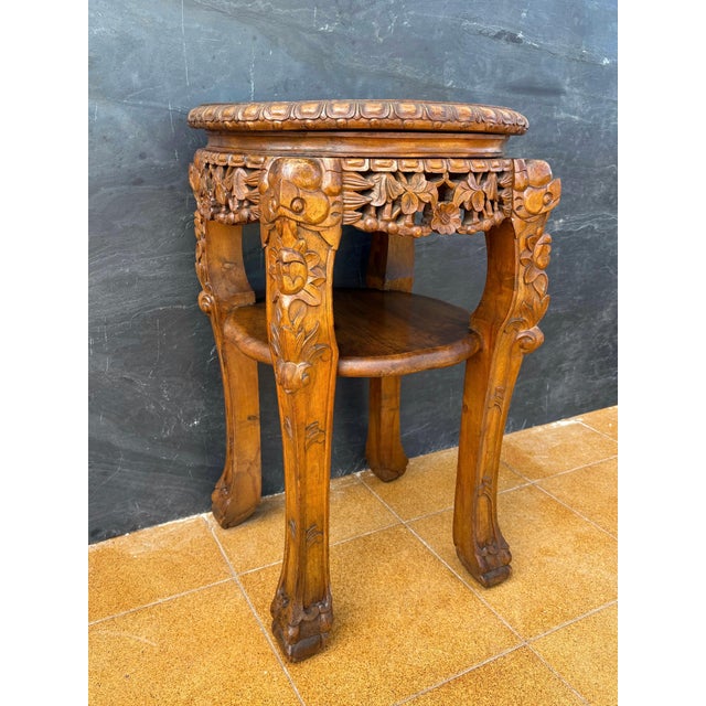 1940s Chinese Carved Hardwood Side Table, Mid-20th Century For Sale - Image 5 of 11