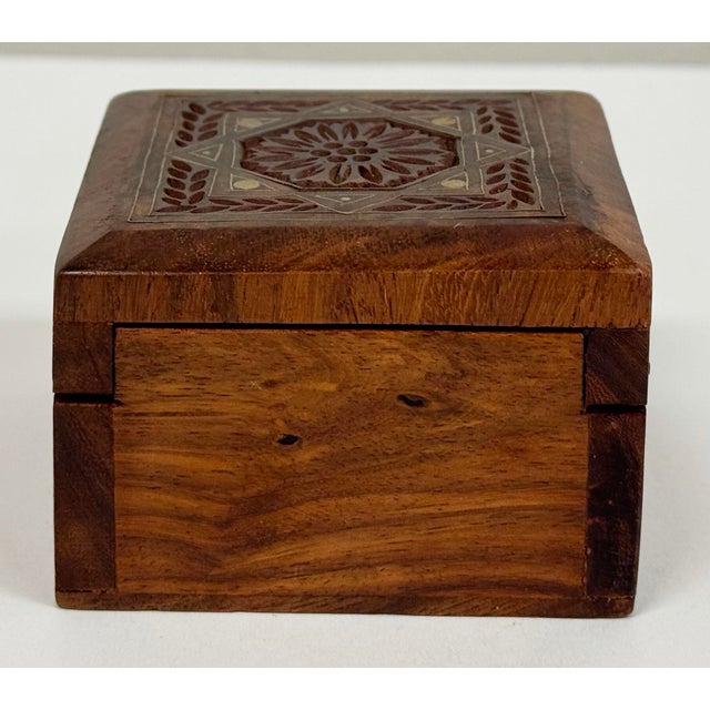 Vintage Brass Inlay Hinged Wood Trinket Box For Sale In Kansas City - Image 6 of 8