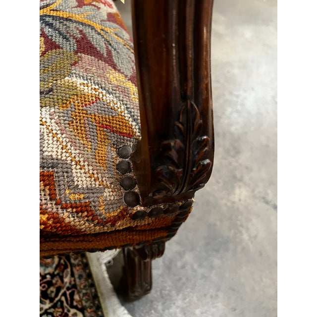 Baroque Pair of 19th Century French Os De Mouton Walnut & Tapestry Armchairs For Sale - Image 3 of 10