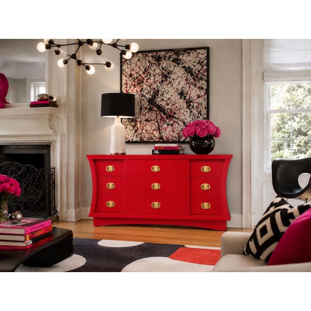 Vintage 9 Drawer Lowboy Reimagined in Scarlett For Sale In Chicago - Image 6 of 8