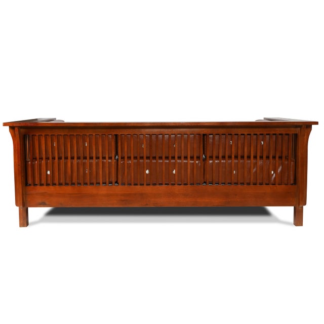 Mission / Craftsman Cubic Slat Side Sofa - Russet Brown Leather (Rb2) For Sale - Image 4 of 9