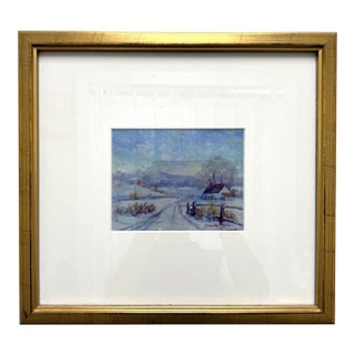 Early 20th Century Original Oil on Copper Painting of a Winter Farm For Sale