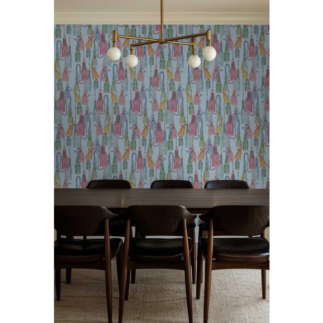 Not Yet Made - Made To Order Tassel Trellis Grasscloth Wallpaper by House Party | Silk Ribbon Blue | 6 Yards For Sale - Image 5 of 8