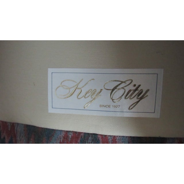 Wood 1980s Pair Key City Wingback Chairs Ottoman Designer For Sale - Image 7 of 7