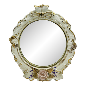 Gold & White Rose Tabletop Mirror
