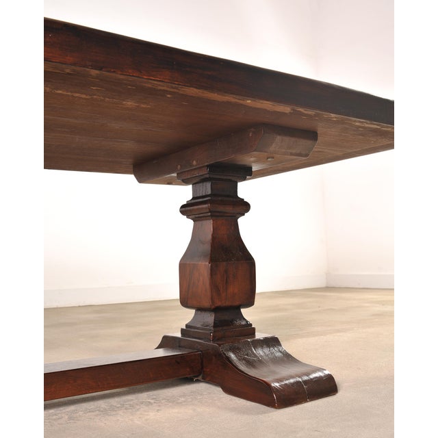 Country Italian Provincial Oak Farmhouse Trestle Dining Table 10 Ft For Sale - Image 10 of 17