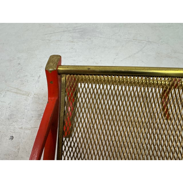 Metal Vintage Brass and Red Lacquer Coat Rack, 1950s For Sale - Image 7 of 10