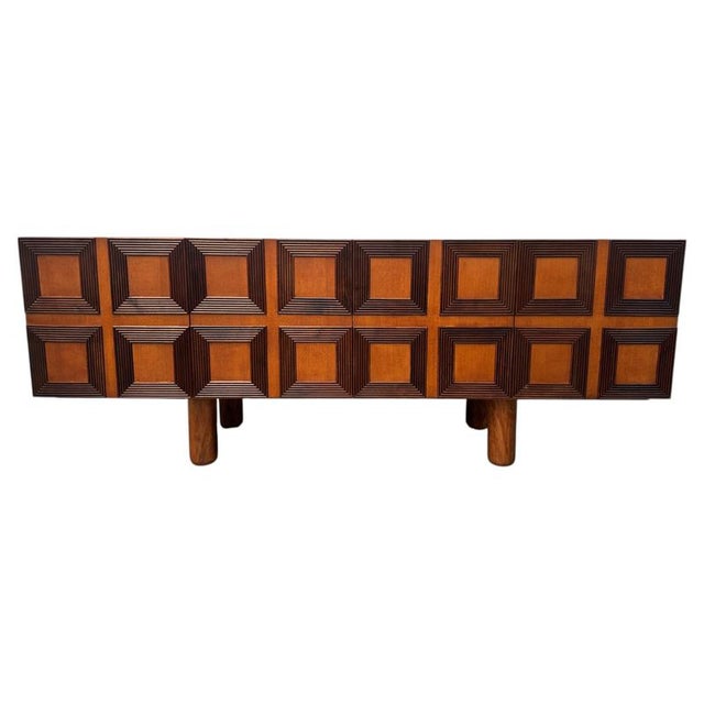 Large Vintage Italian Four Doors Geomagnetic Design Credenza, 1965 For Sale - Image 9 of 9