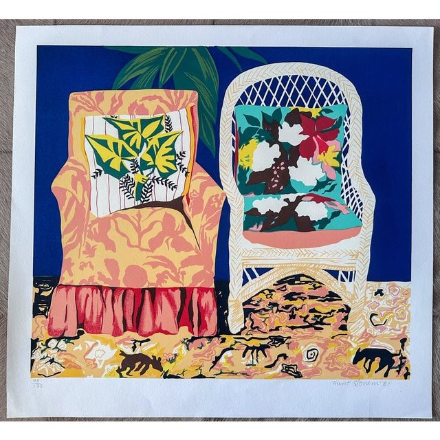 Pop Art 1980s Original Signed Hunt Slonem Serigraph Chair Duet, 48/175 For Sale - Image 3 of 11